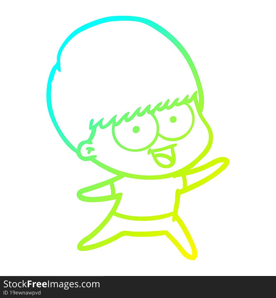 Cold Gradient Line Drawing Happy Cartoon Boy