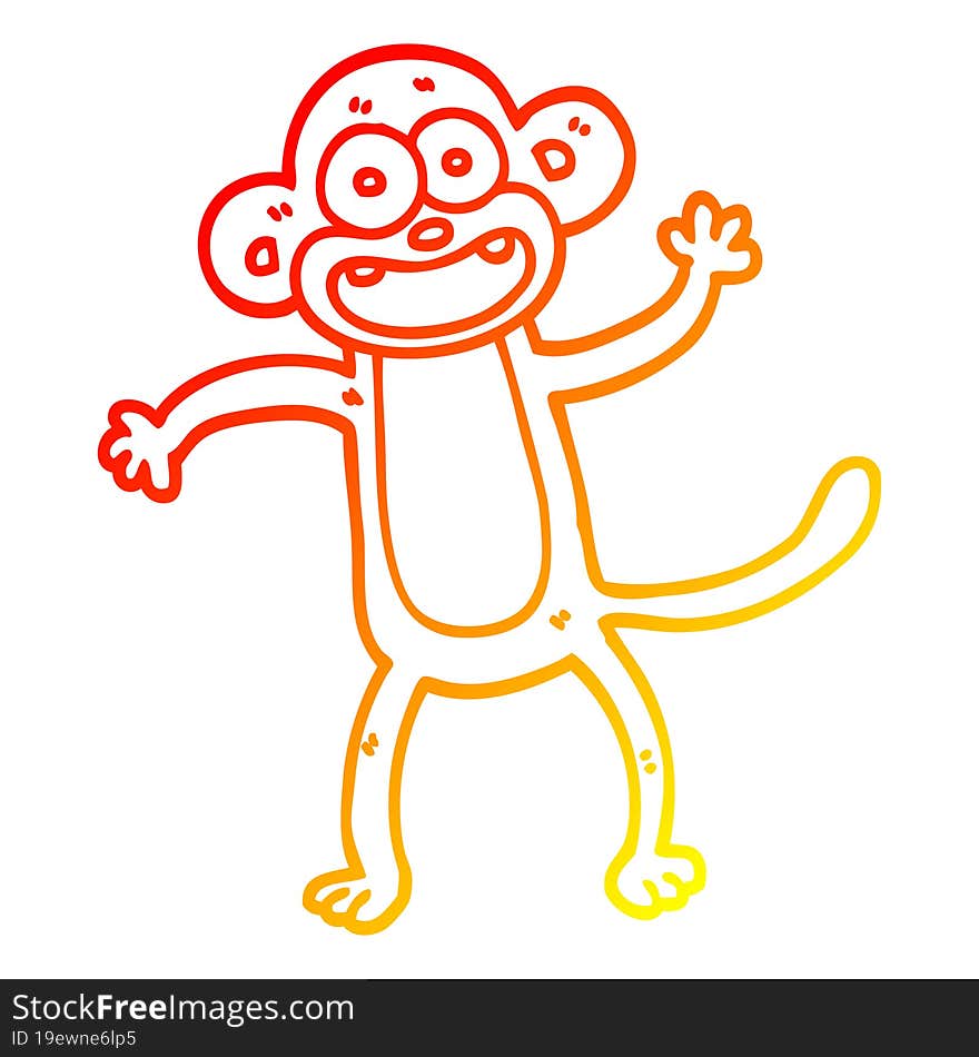 Warm Gradient Line Drawing Cartoon Crazy Monkey