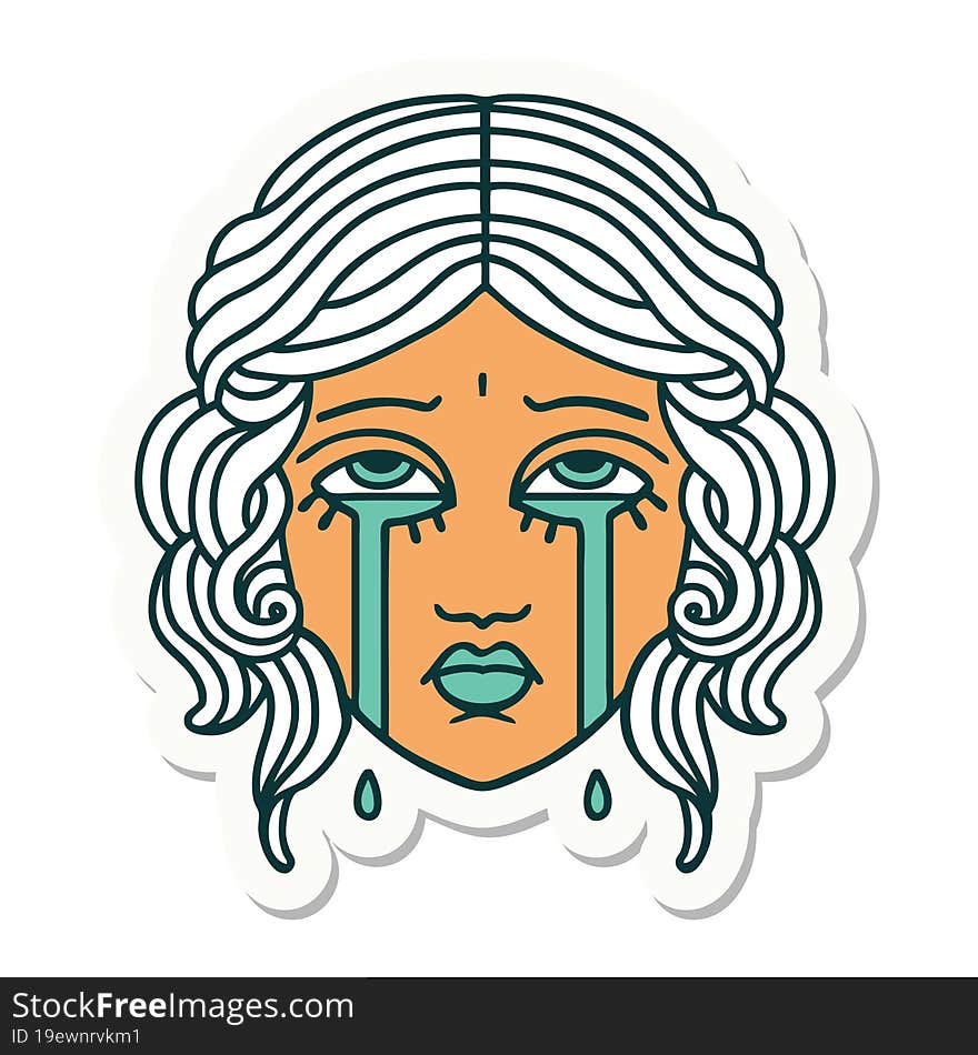 sticker of tattoo in traditional style of female face crying. sticker of tattoo in traditional style of female face crying