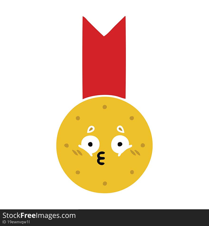 flat color retro cartoon of a gold medal