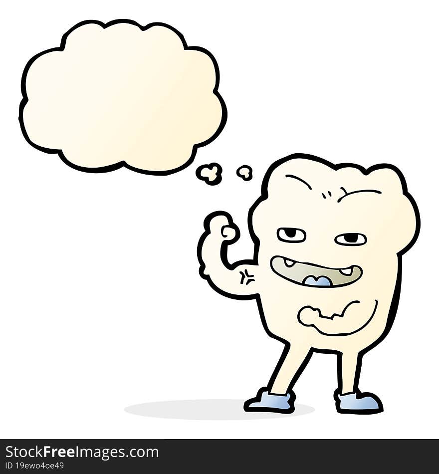 cartoon strong healthy tooth with thought bubble