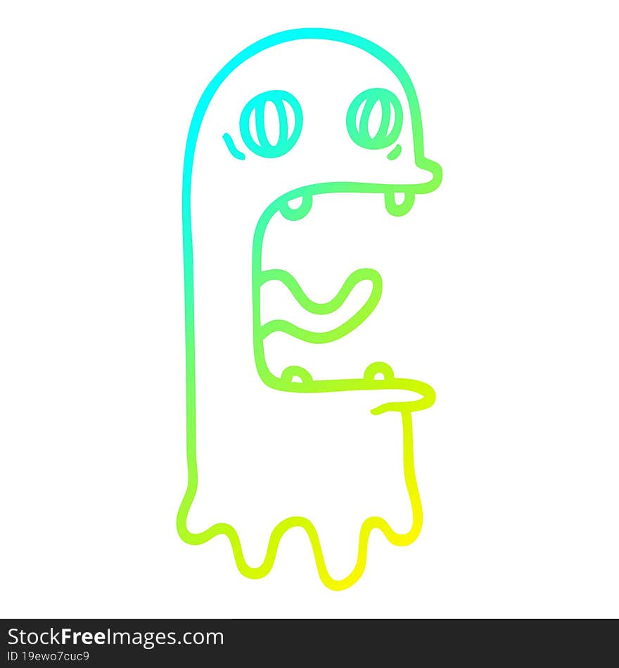 cold gradient line drawing of a cartoon spooky ghost