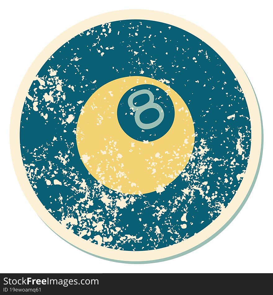 distressed sticker tattoo style icon of a 8 ball