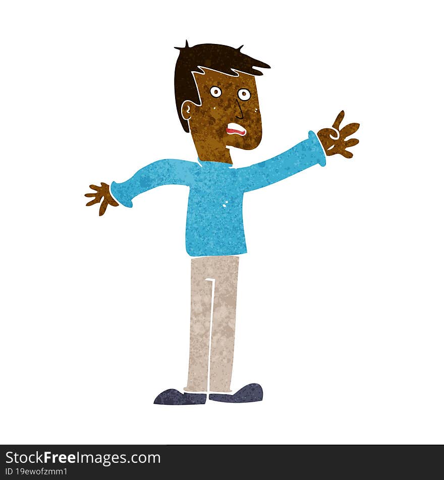 cartoon worried man reaching