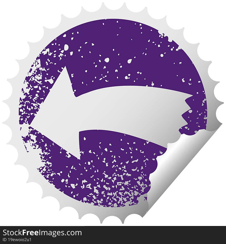 quirky distressed circular peeling sticker symbol arrow