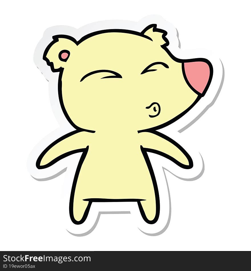 sticker of a cartoon whistling bear