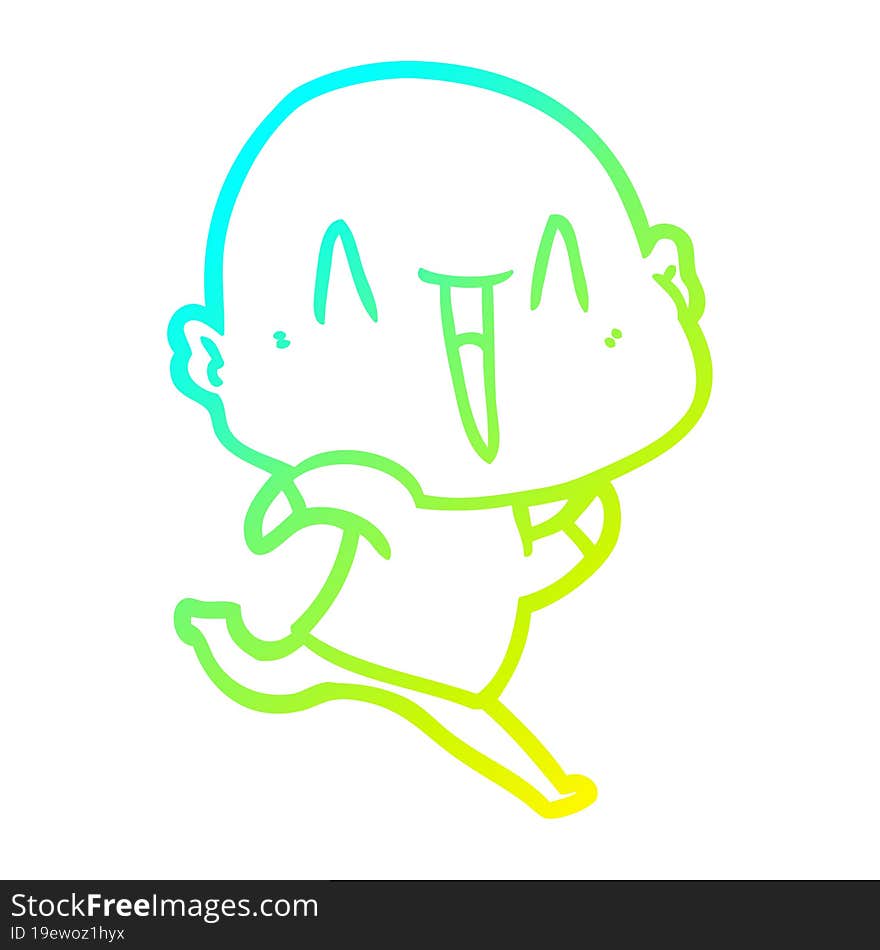 cold gradient line drawing of a happy cartoon bald man