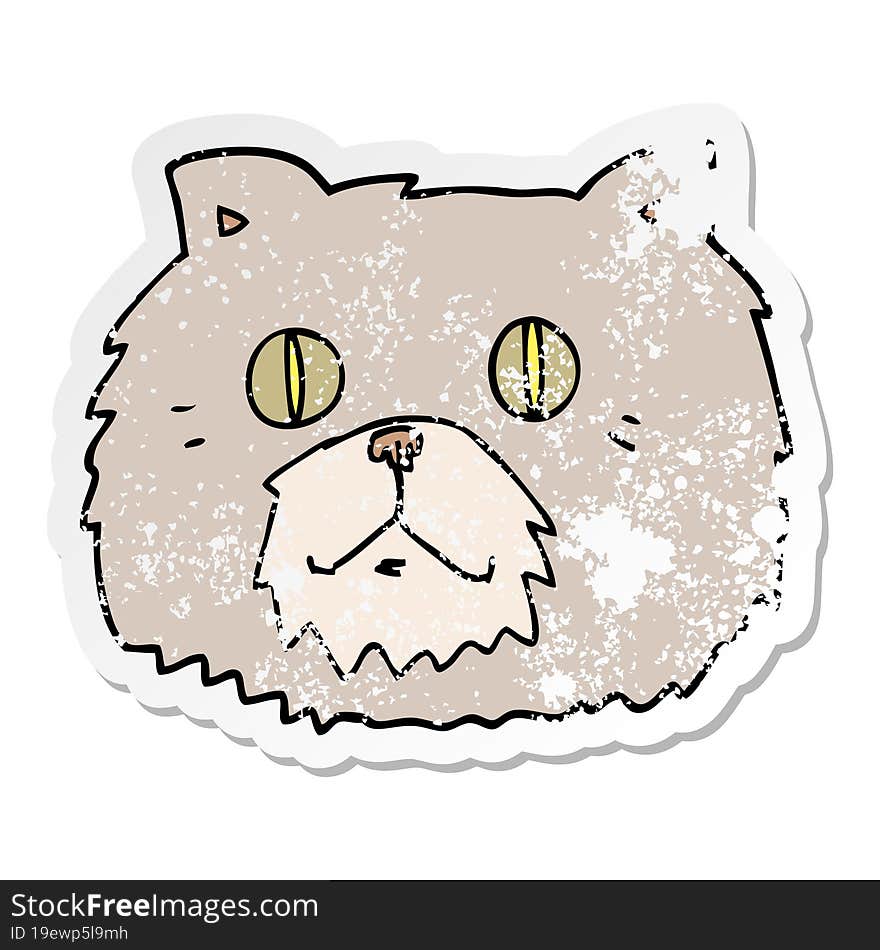 distressed sticker of a cartoon cat face