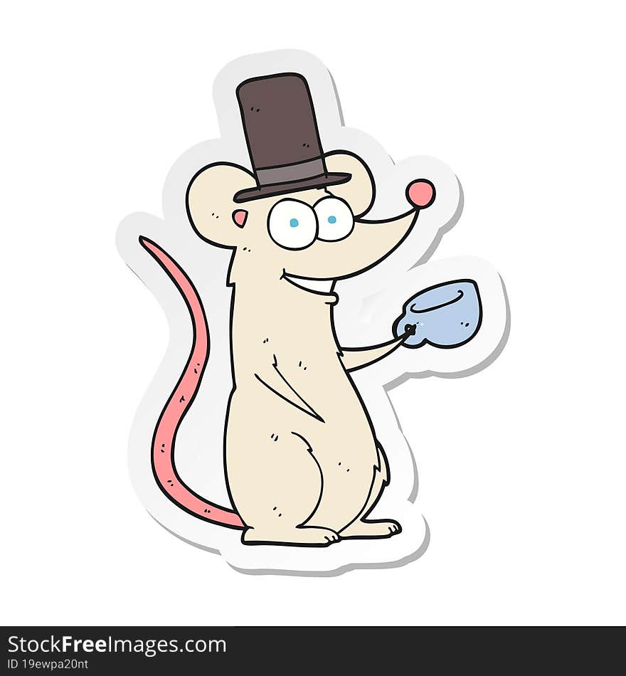 sticker of a cartoon mouse with teacup