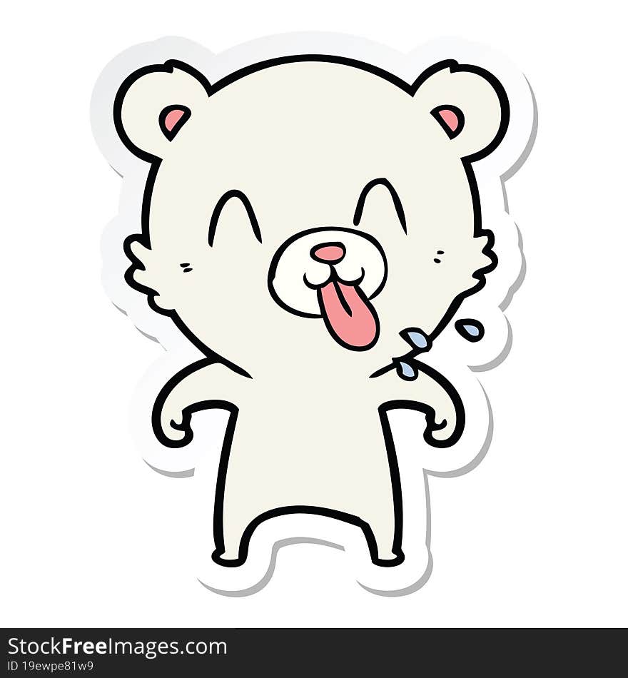 sticker of a rude cartoon polar bear sticking out tongue