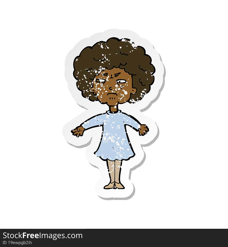 retro distressed sticker of a cartoon bitter old woman