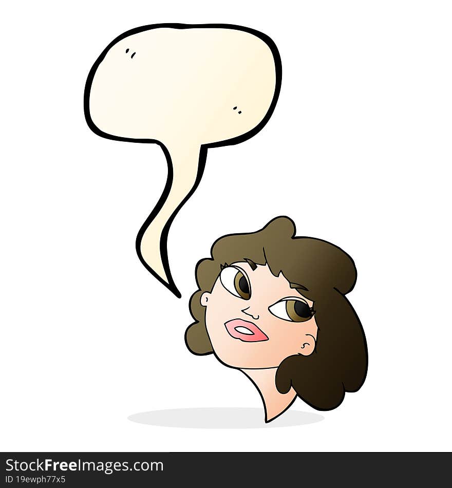 cartoon happy woman with speech bubble