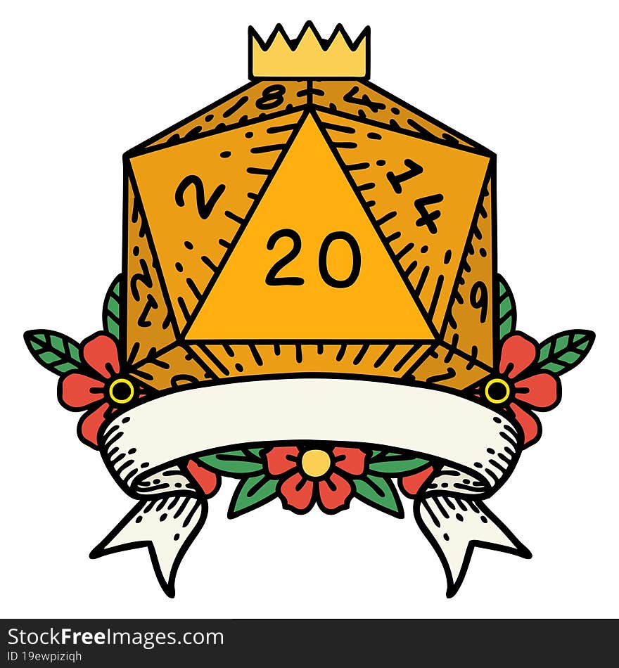 Natural 20 Critical Hit D20 Dice Roll Illustration