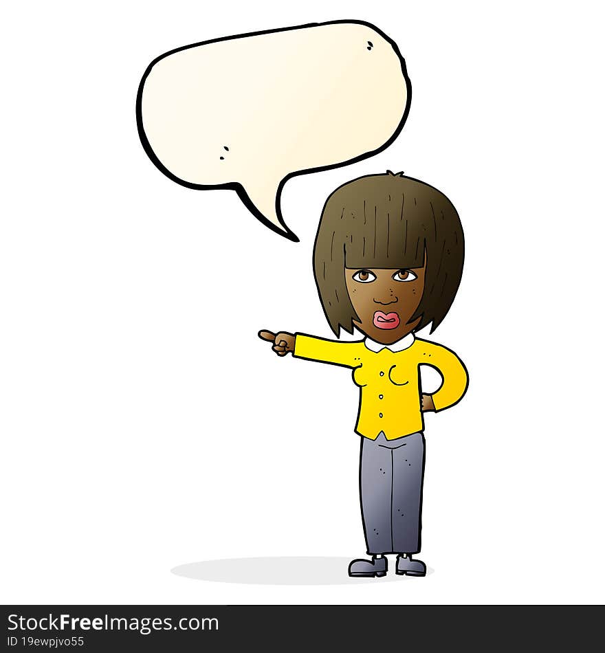 cartoon pointing annoyed woman with speech bubble