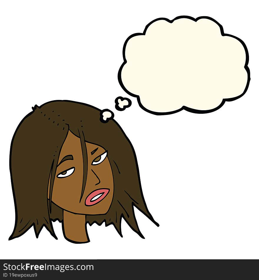 cartoon annoyed woman with thought bubble