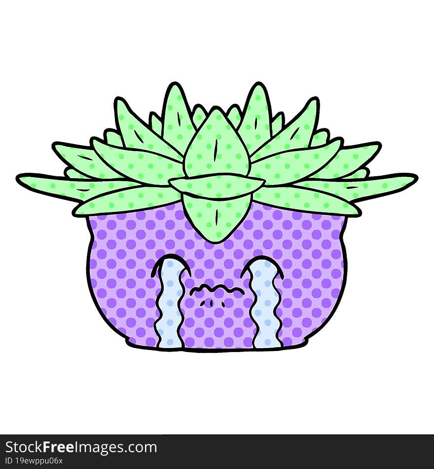 cartoon crying house plant. cartoon crying house plant