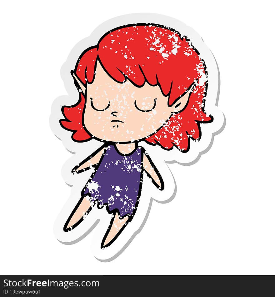 distressed sticker of a cartoon elf girl