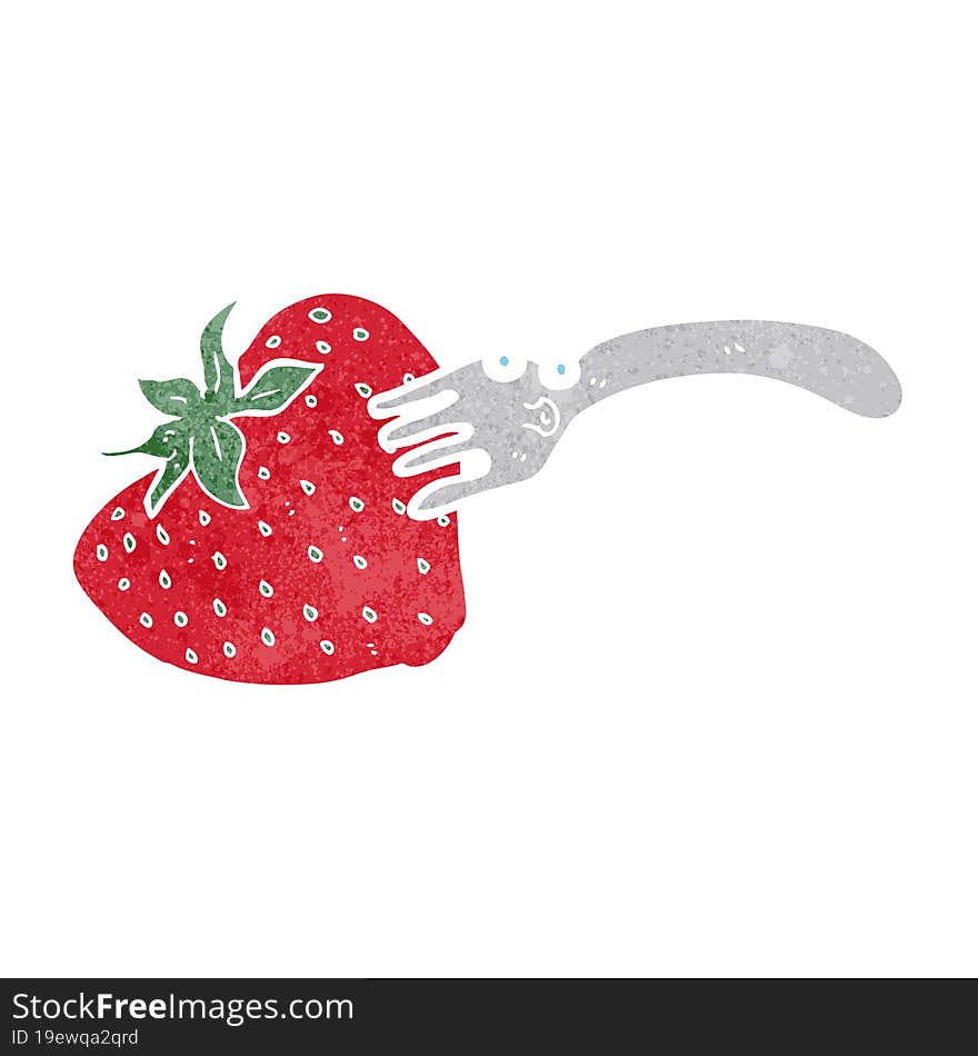 Cartoon Fork In Giant Strawberry