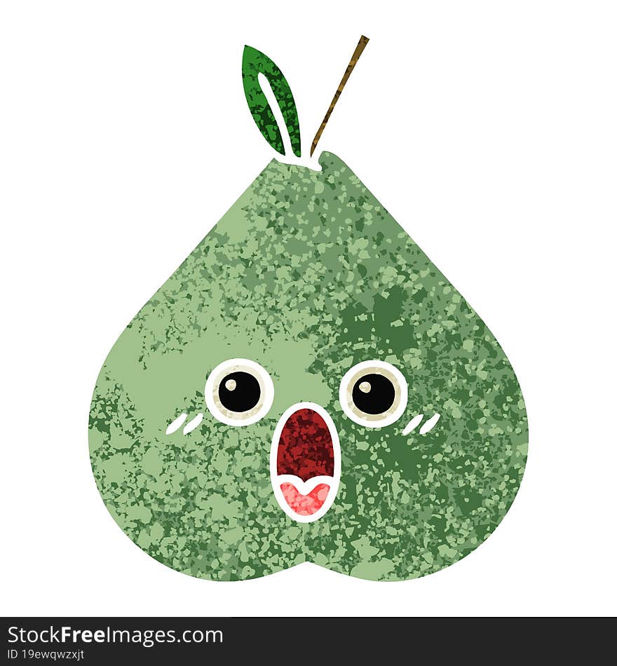 retro illustration style cartoon of a green pear