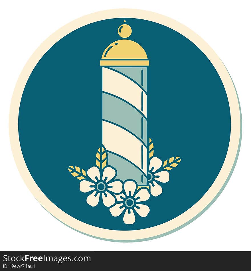 sticker of tattoo in traditional style of a barbers pole. sticker of tattoo in traditional style of a barbers pole