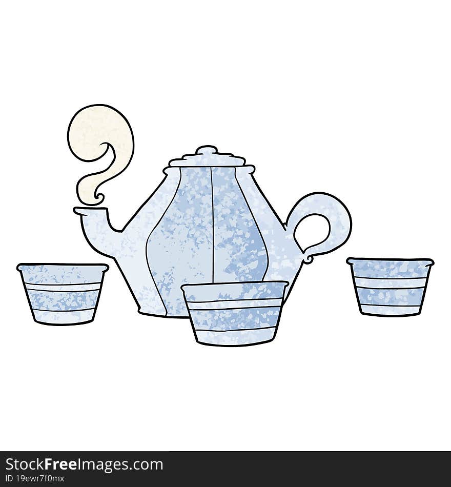 cartoon teapot and cups. cartoon teapot and cups