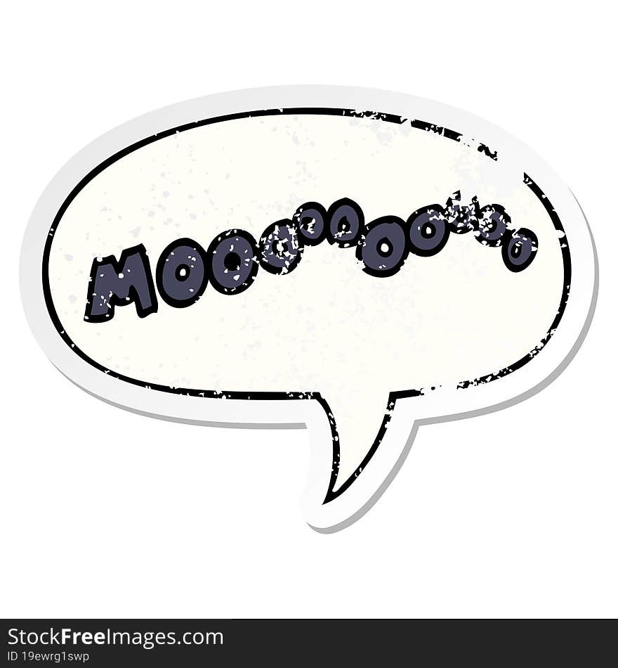 cartoon moo noise and speech bubble distressed sticker