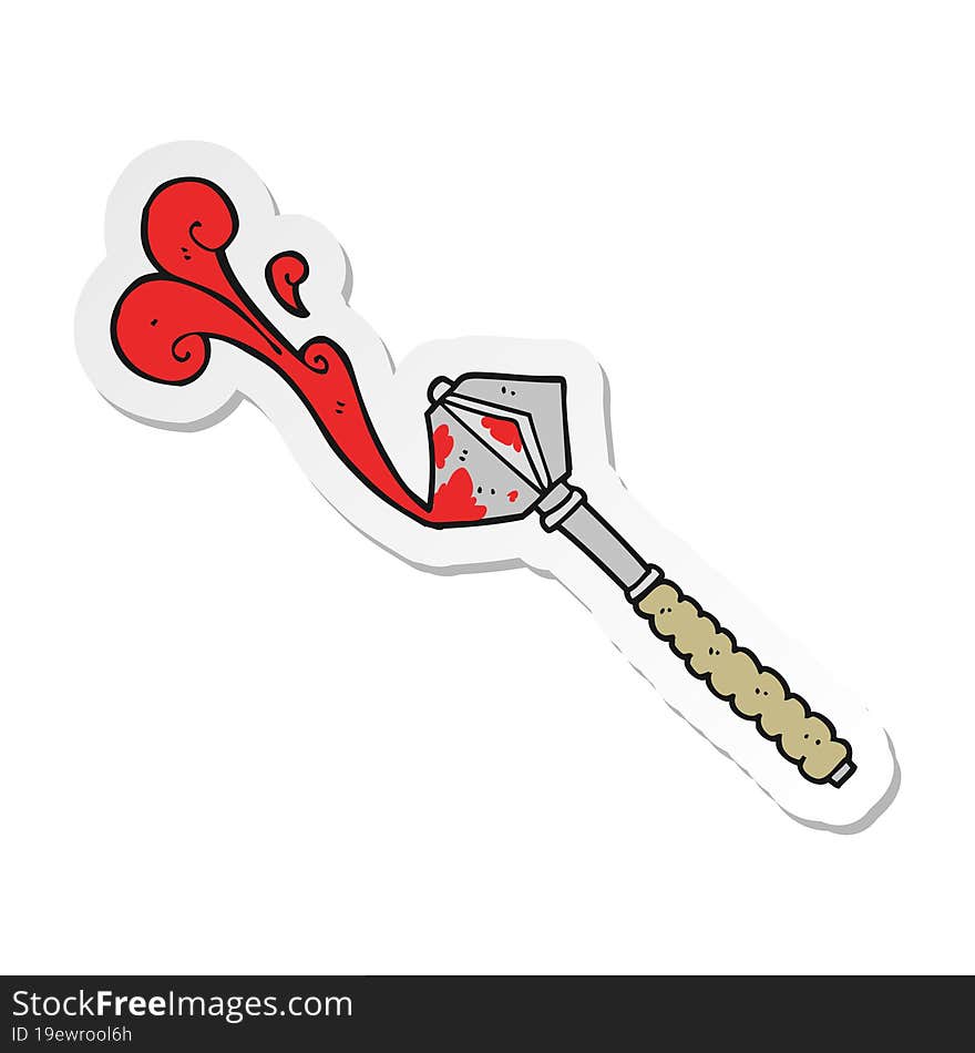 sticker of a cartoon bloody medieval mace