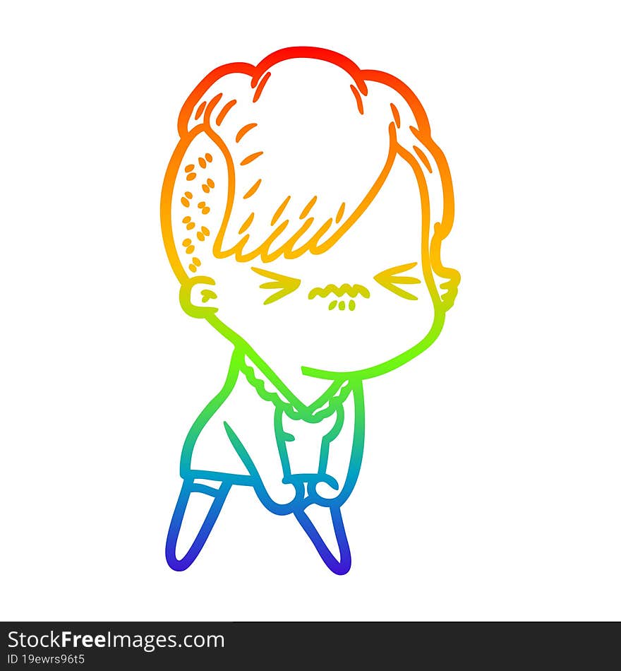 rainbow gradient line drawing cartoon annoyed hipster girl