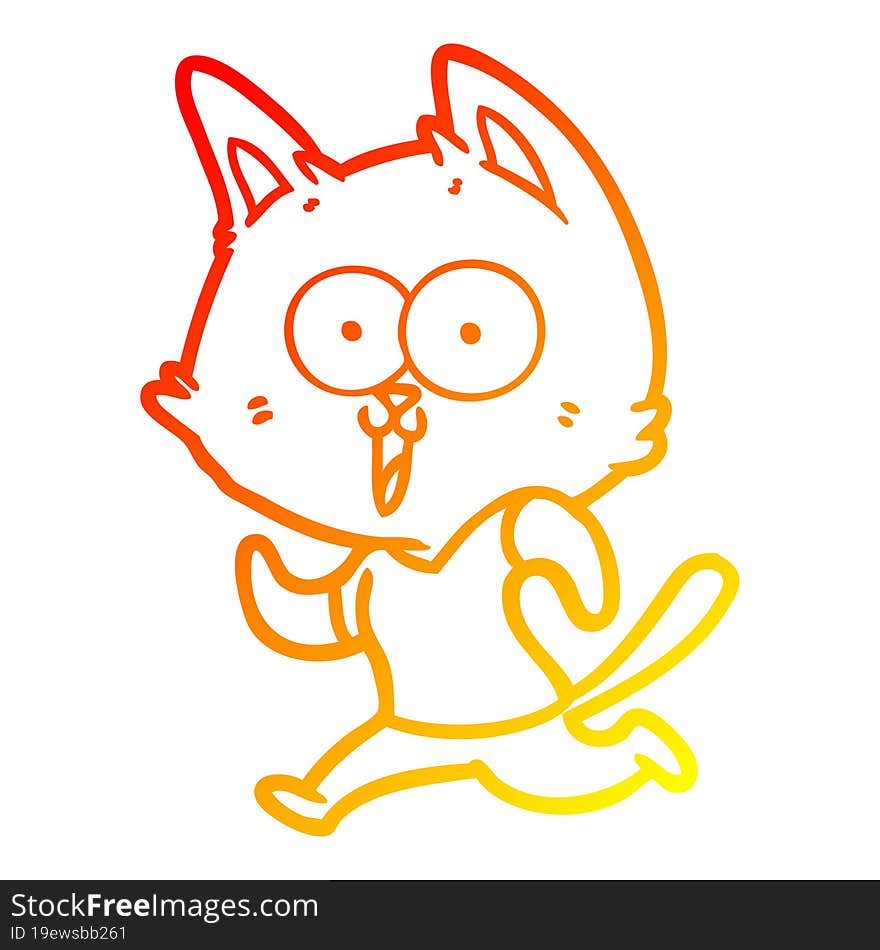 warm gradient line drawing funny cartoon cat jogging