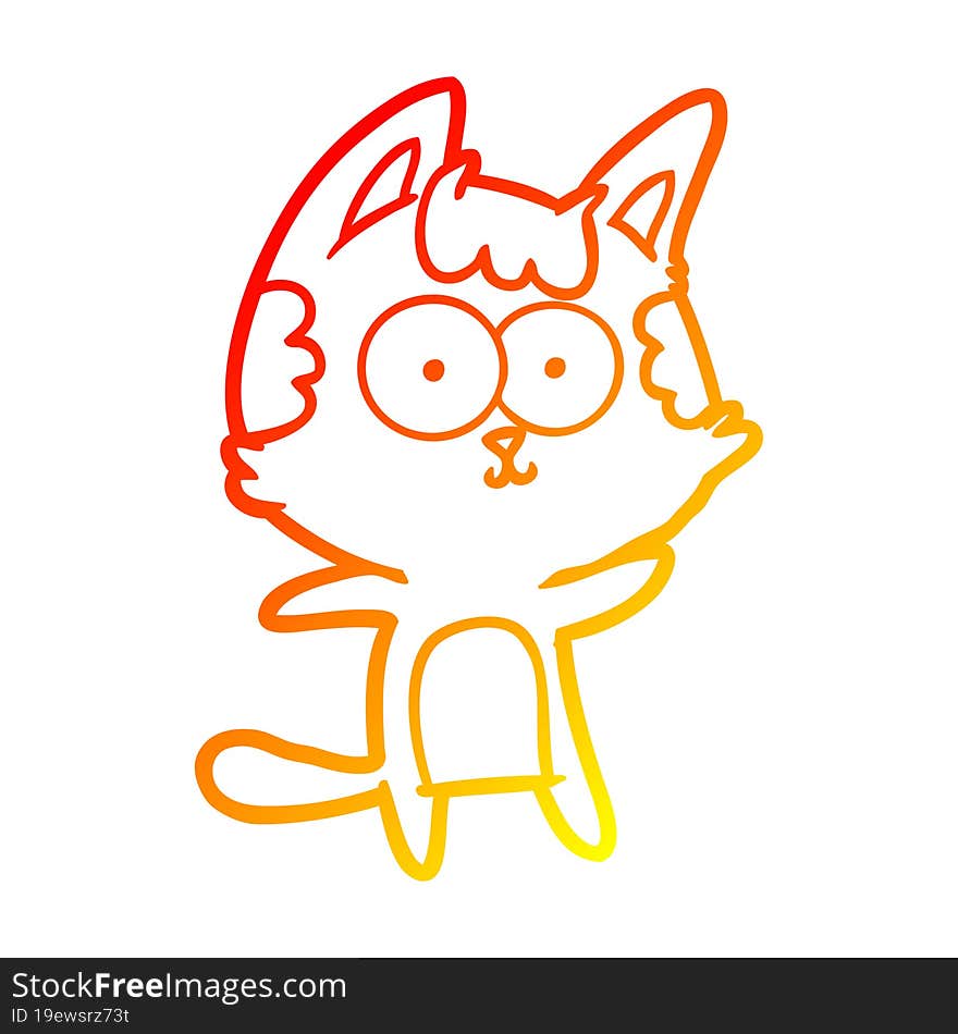 warm gradient line drawing of a happy cartoon cat