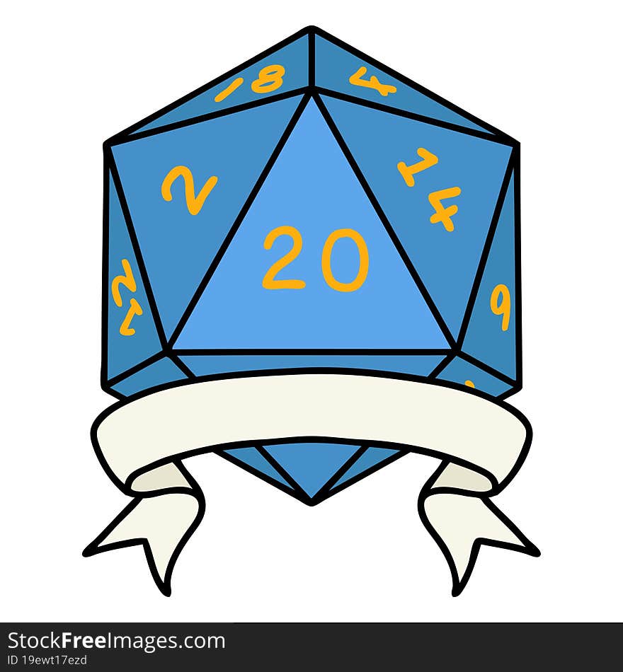 Retro Tattoo Style natural 20 critical hit D20 dice roll. Retro Tattoo Style natural 20 critical hit D20 dice roll