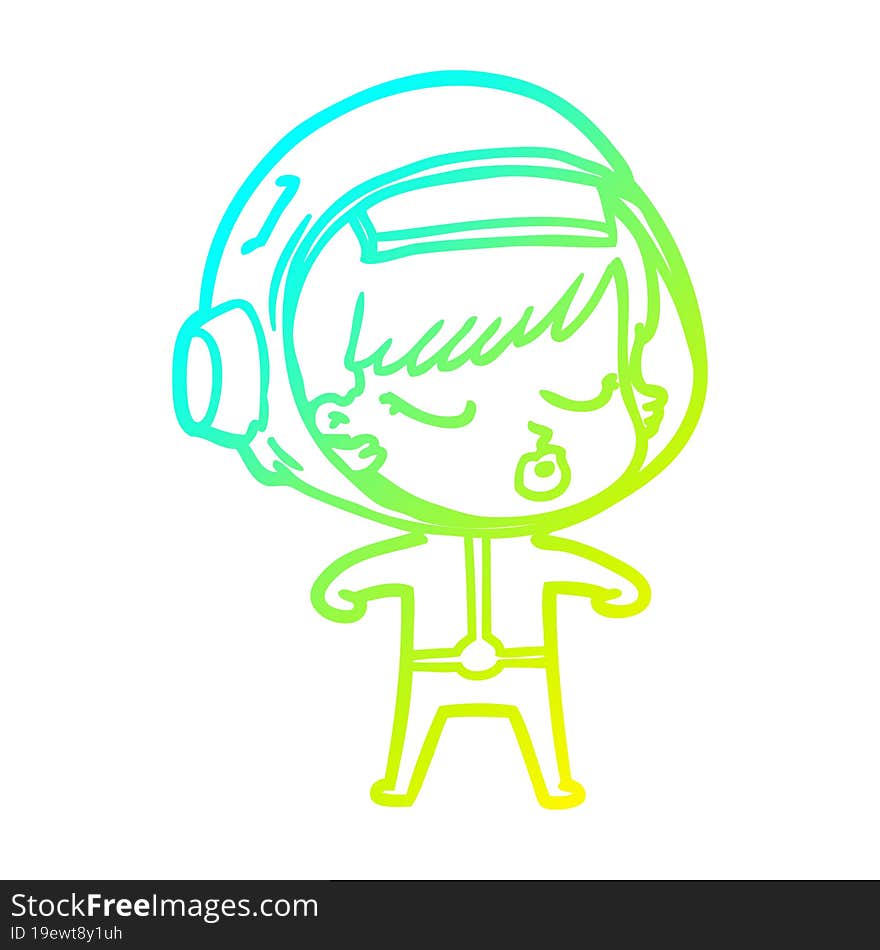 cold gradient line drawing cartoon pretty astronaut girl