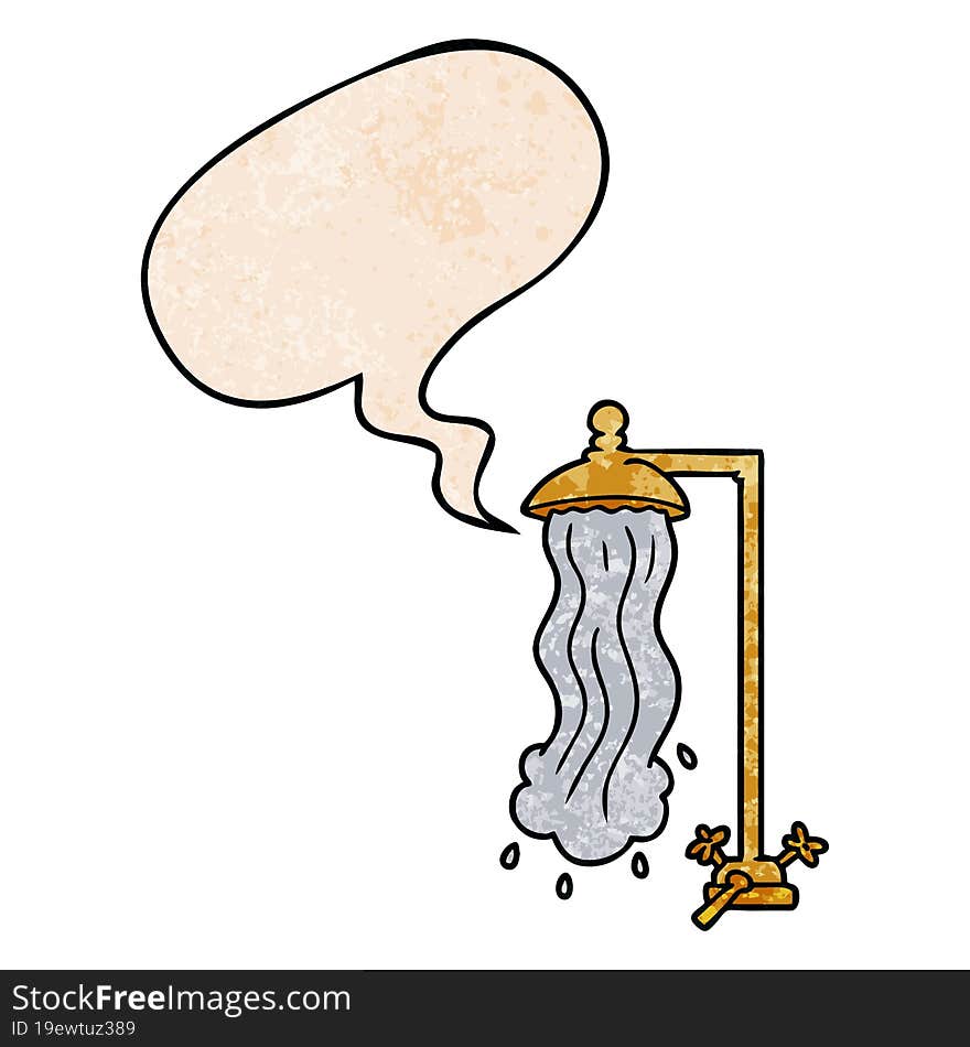 cartoon shower and speech bubble in retro texture style