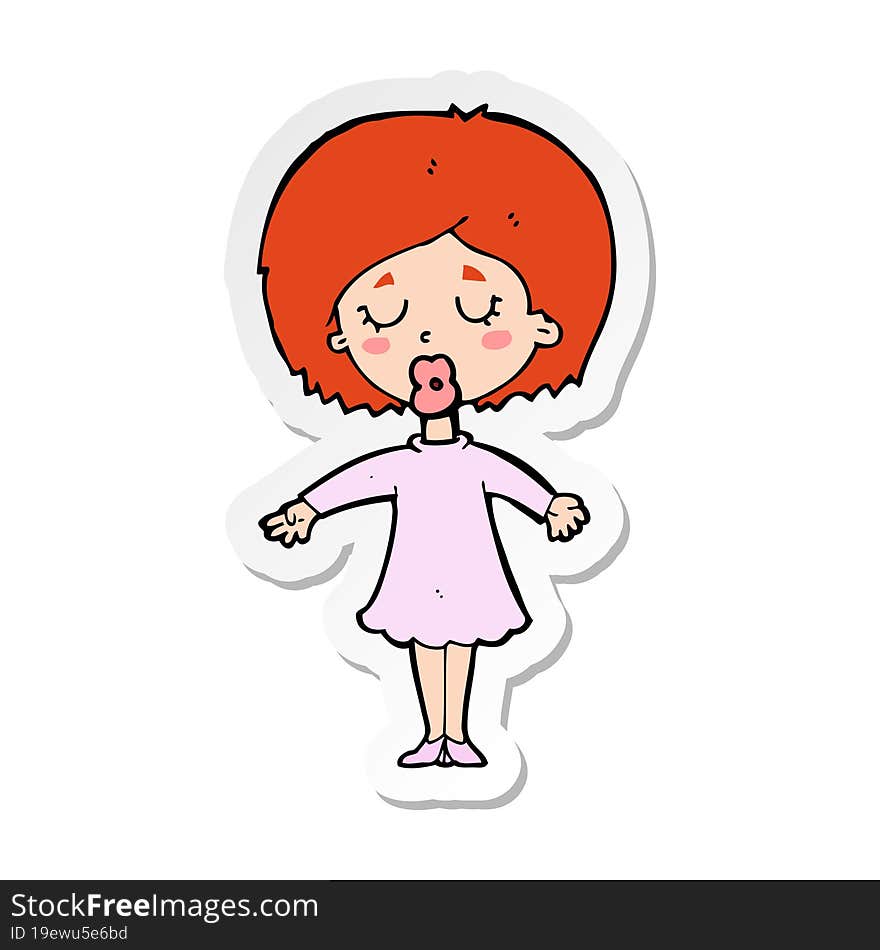 Sticker Of A Cartoon Woman In Dress