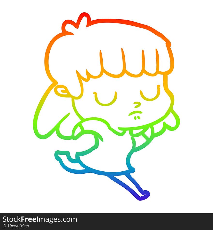 rainbow gradient line drawing cartoon indifferent woman running