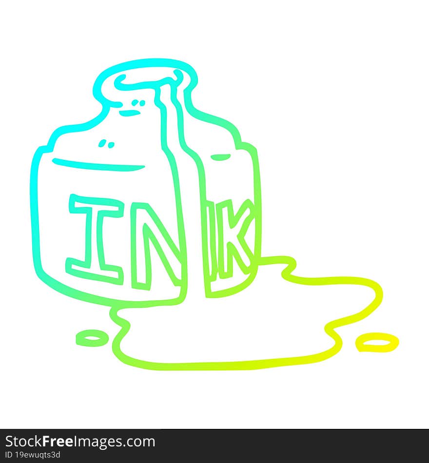 cold gradient line drawing cartoon spilled ink bottle