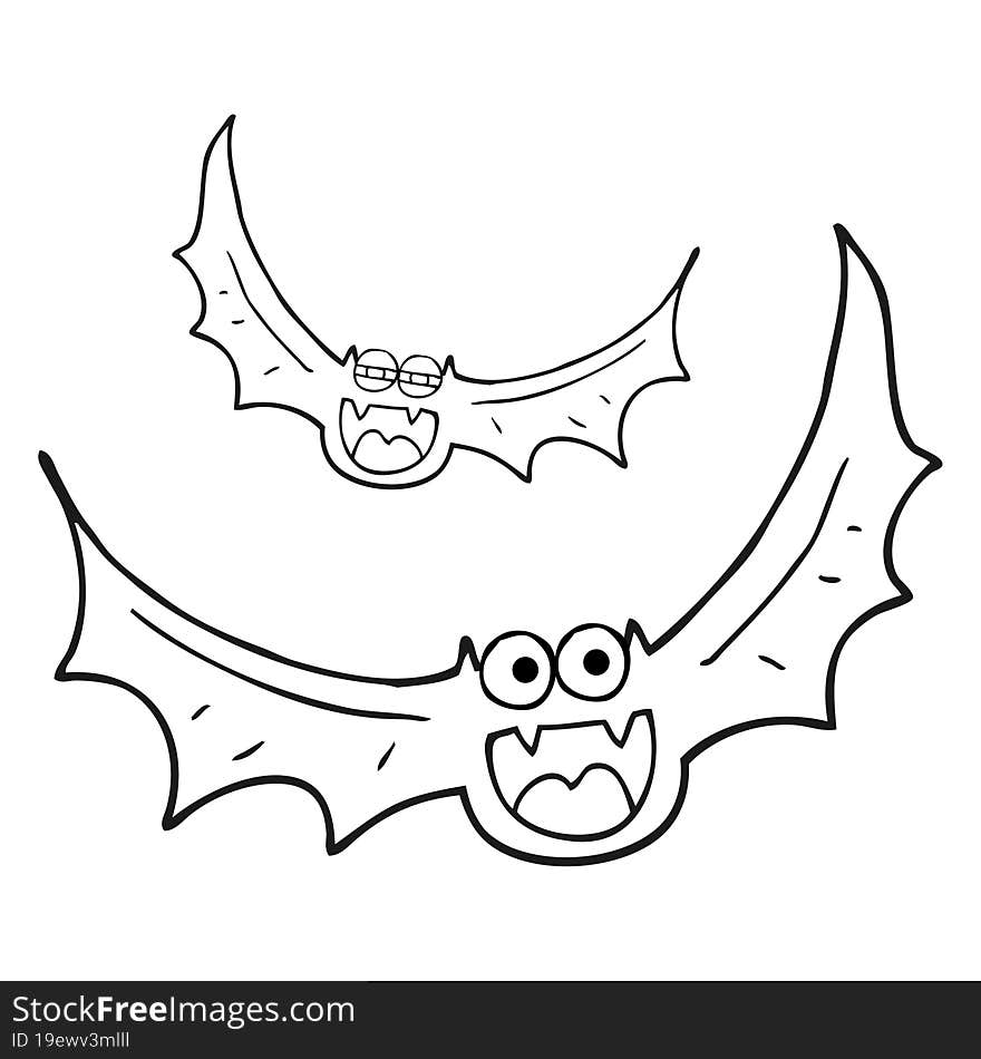 freehand drawn black and white cartoon halloween bats