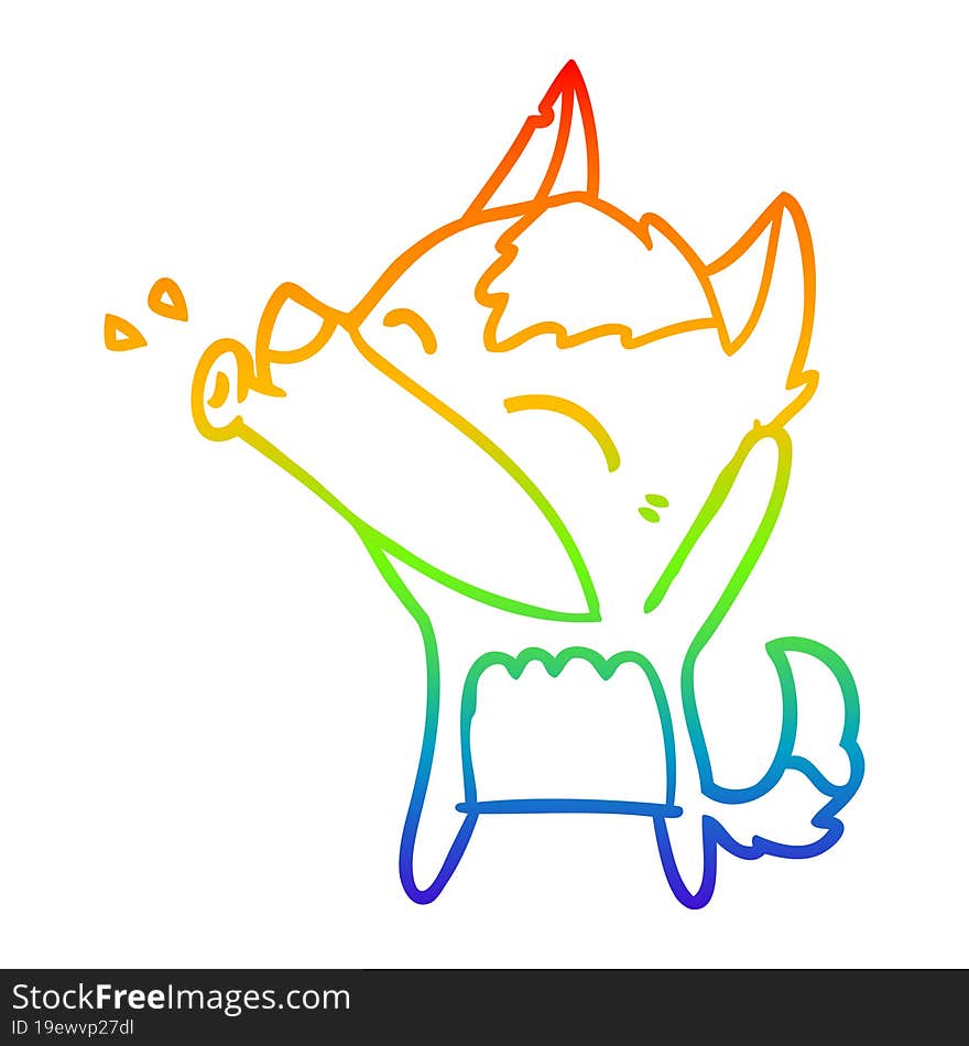 rainbow gradient line drawing howling wolf cartoon