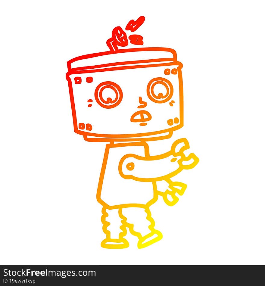 warm gradient line drawing of a cartoon robot