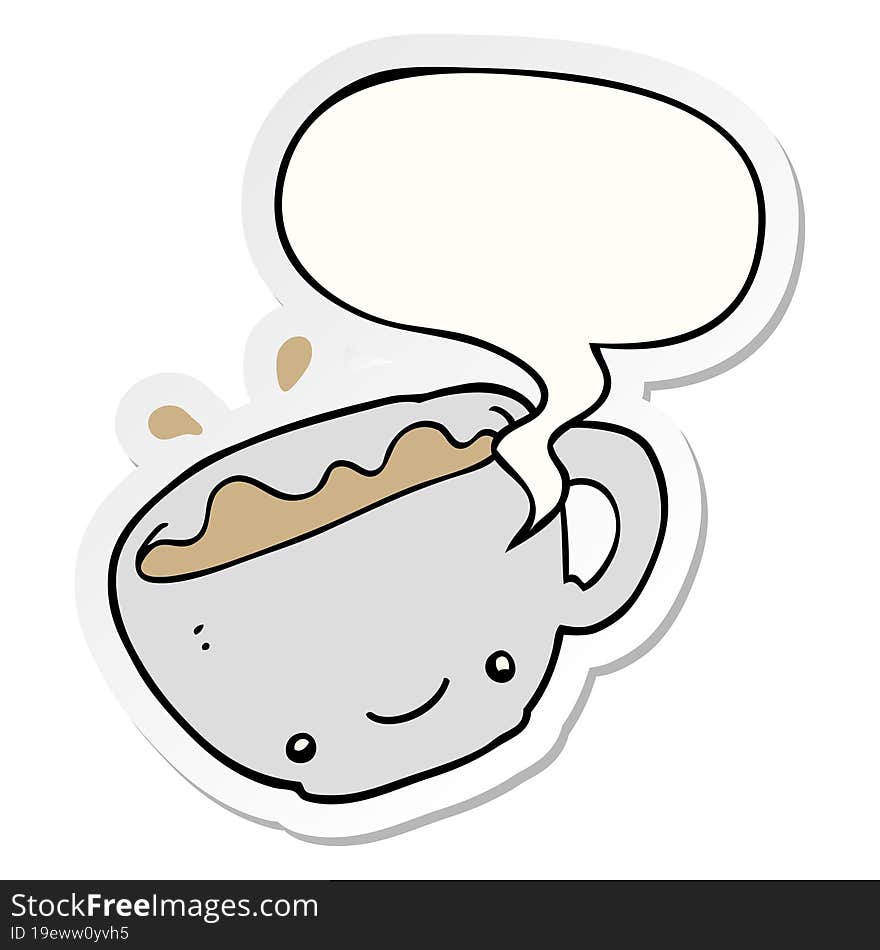 Cartoon Cup Of Coffee And Speech Bubble Sticker