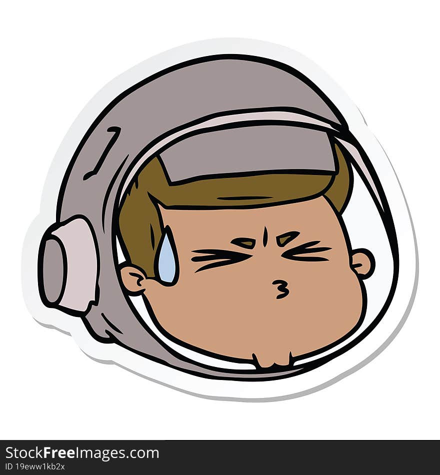 sticker of a cartoon stressed astronaut face