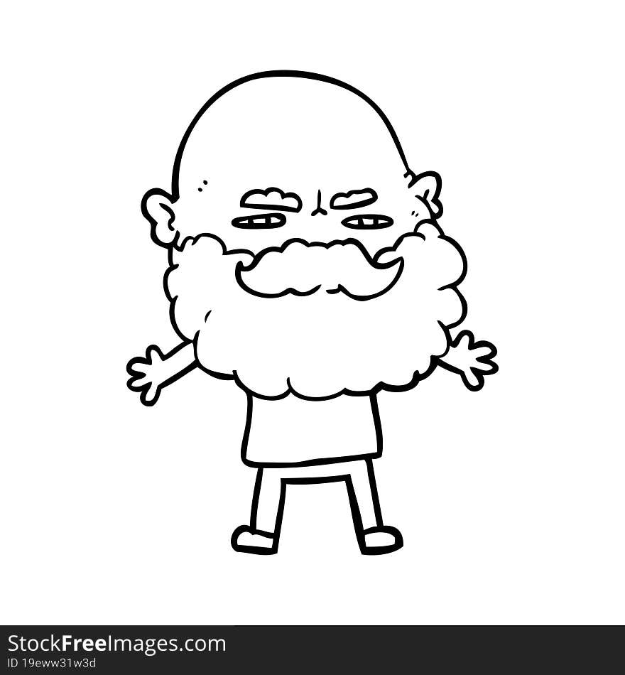 cartoon man with beard frowning. cartoon man with beard frowning