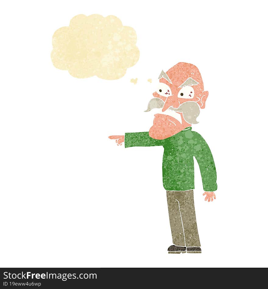 cartoon furious old man with thought bubble