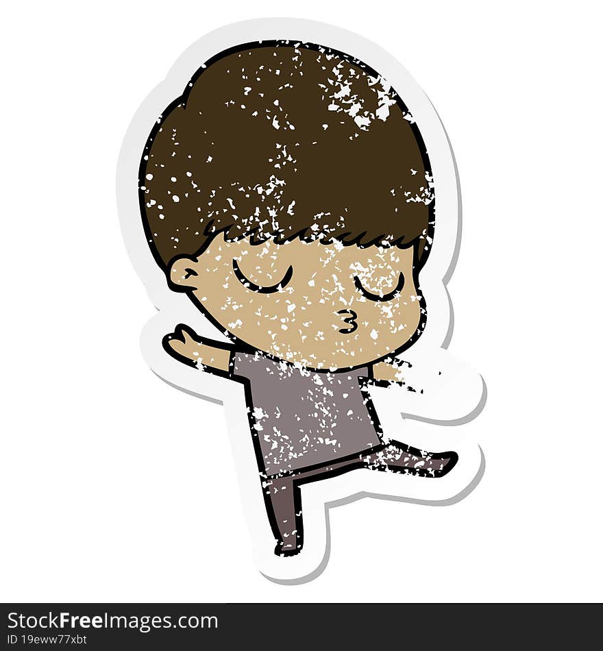 distressed sticker of a cartoon calm boy