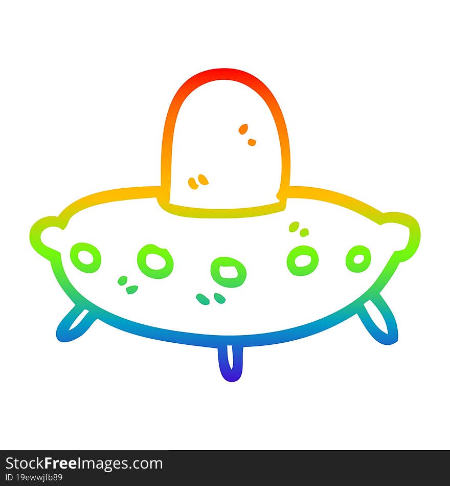 rainbow gradient line drawing cartoon alien spaceship