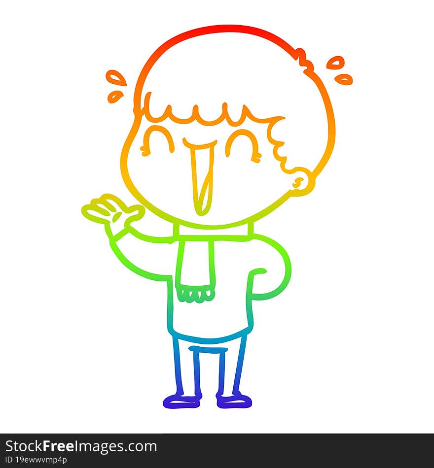 Rainbow Gradient Line Drawing Laughing Cartoon Man