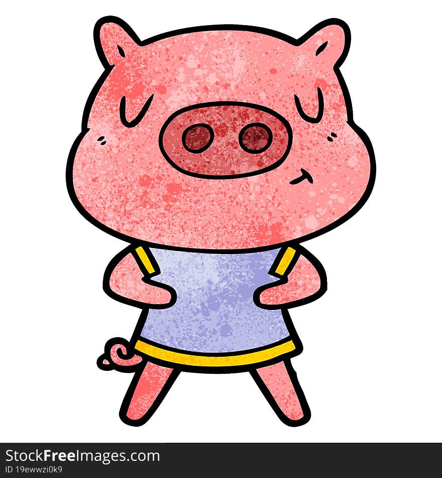 cartoon content pig wearing t shirt. cartoon content pig wearing t shirt