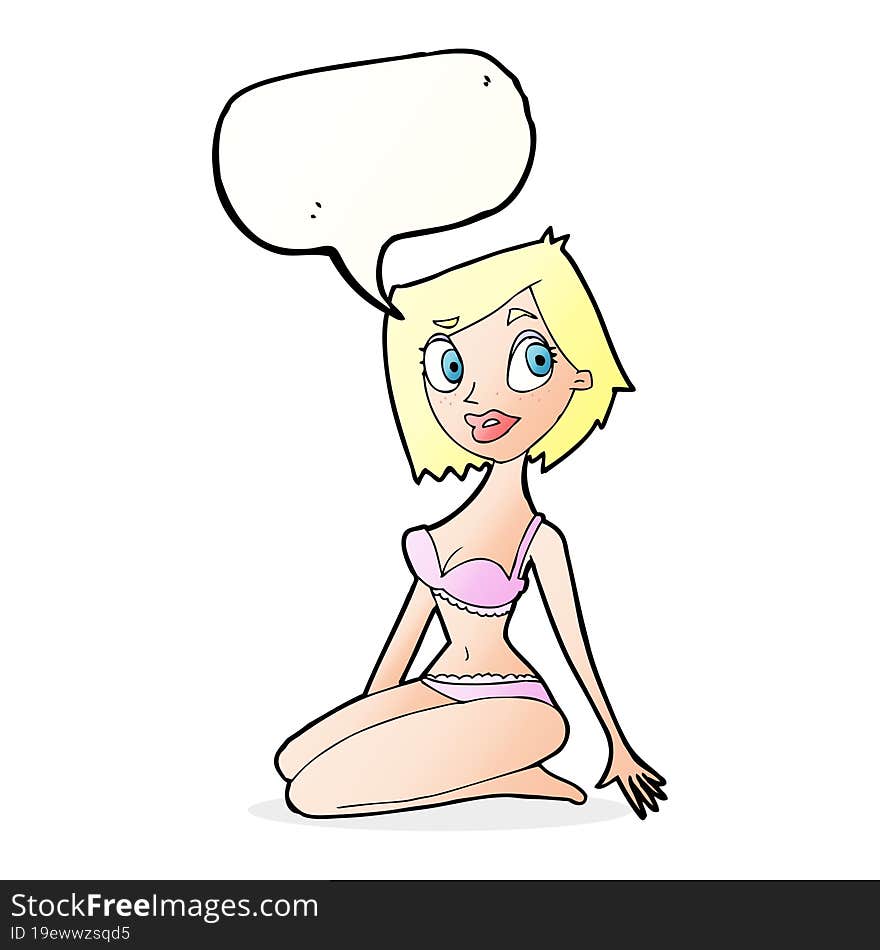 cartoon pretty woman in underwear with speech bubble