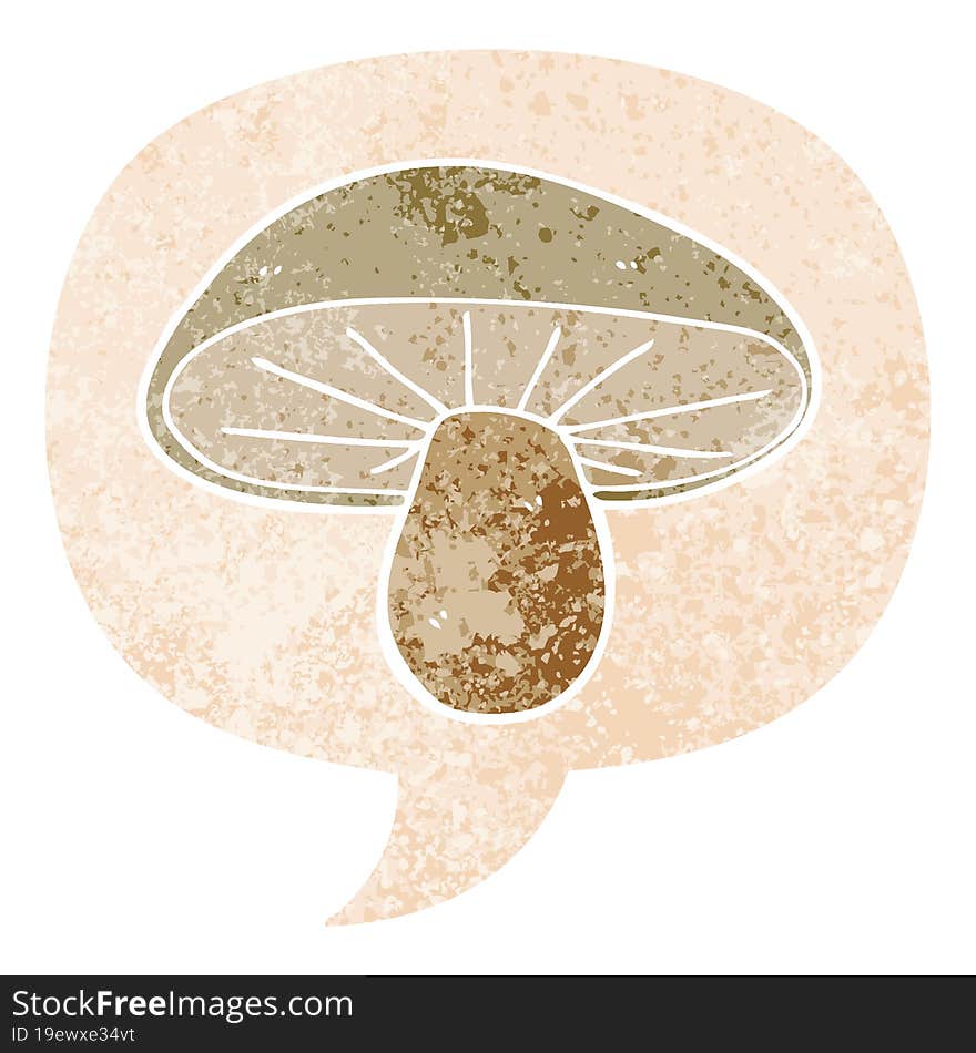 Cartoon Mushroom And Speech Bubble In Retro Textured Style