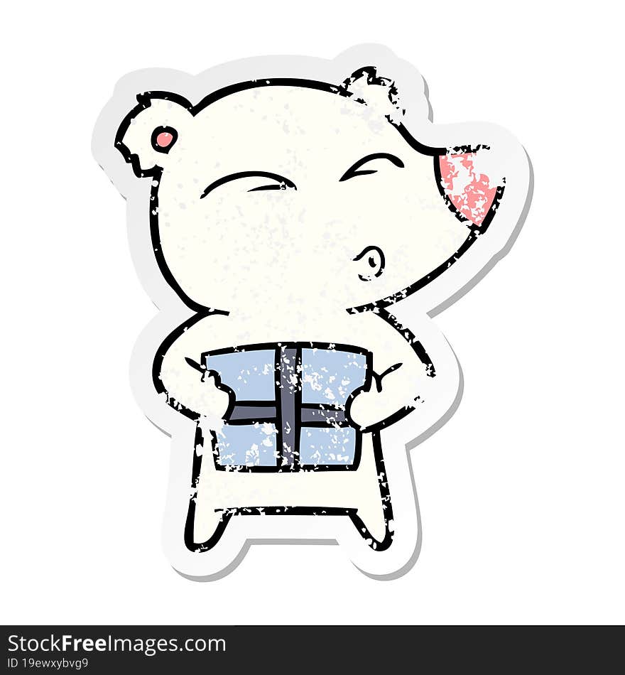 distressed sticker of a cartoon christmas polar bear